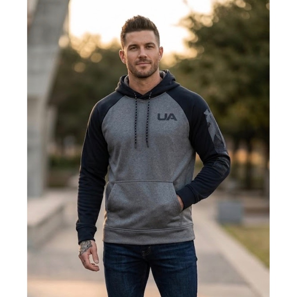 Under Armour ColdGear Hoodie Mens Small Grey Black Raglan Fleece Sweatshirt UA